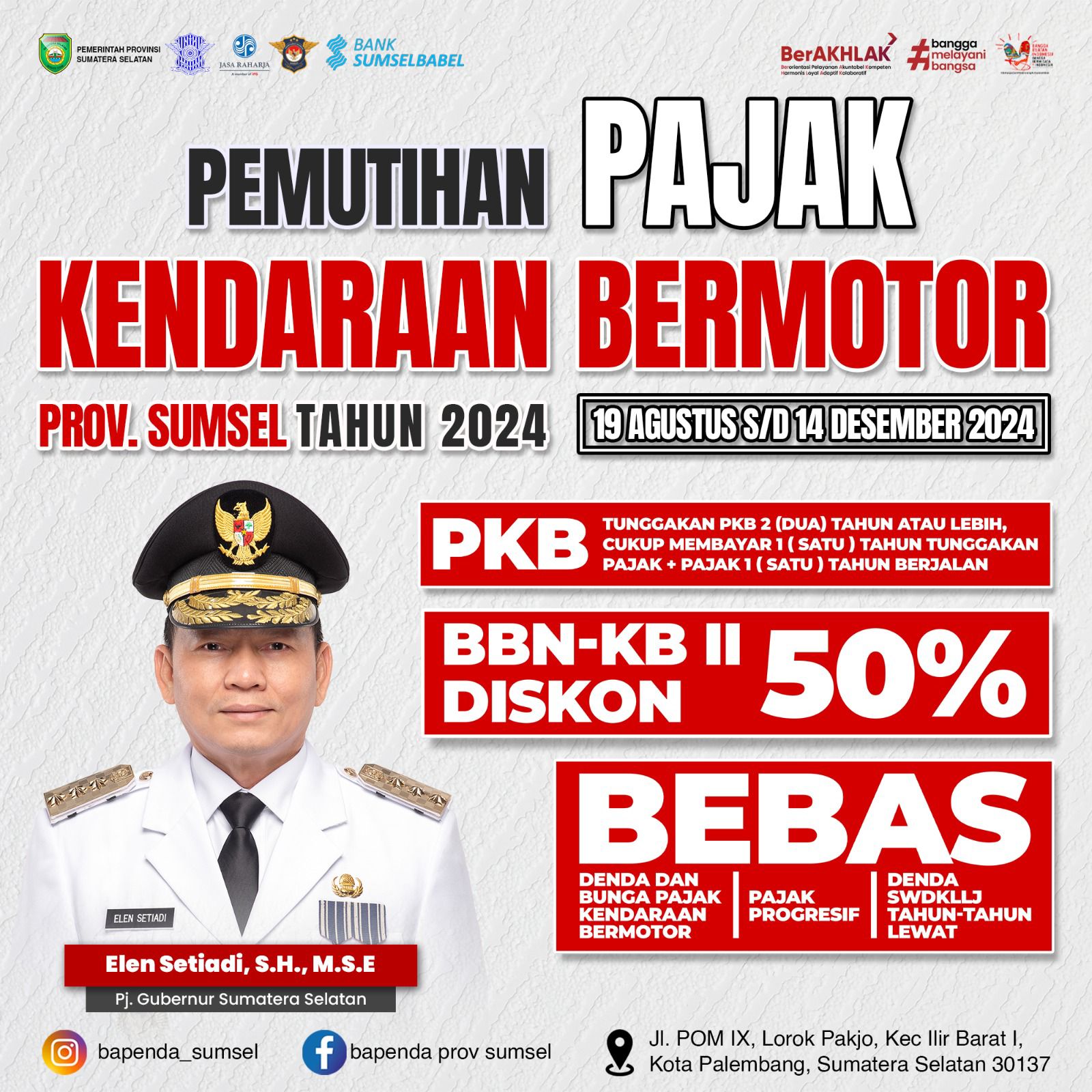 Gubernur Sumsel Gelar Pemutihan Pajak Kendaraan Bermotor Berlaku Sampai 14 Desember 2024